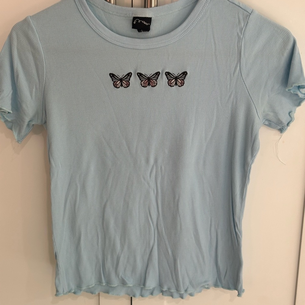 Art Class Light Blue Tee with Butterfly Design